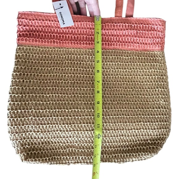 NEW Sonoma Goods for Life Straw Shopper Tote Beach Bag Natural Salmon Peach - Picture 4 of 8